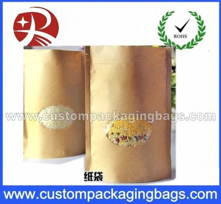 Khóa kéo nhiều lớp giấy kraft túi đứng cho thực phẩm với cửa sổ trong suốt
