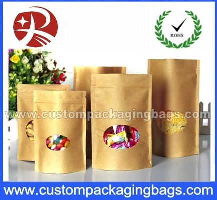 Khóa kéo nhiều lớp giấy kraft túi đứng cho thực phẩm với cửa sổ trong suốt