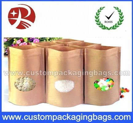 Khóa kéo nhiều lớp giấy kraft túi đứng cho thực phẩm với cửa sổ trong suốt
