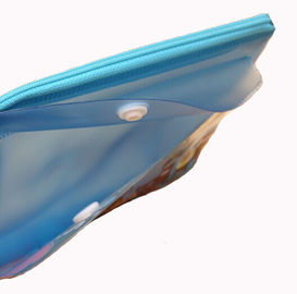 Offset printing clear plastic zip lock bags , front button closed PVC pen bag