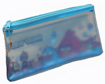 Offset printing clear plastic zip lock bags , front button closed PVC pen bag