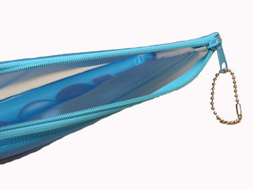 Offset printing clear plastic zip lock bags , front button closed PVC pen bag