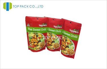 Màu đỏ mờ in đứng lên túi gói với treo lỗ tròn cho trái cây chip