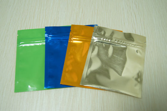 Túi nhôm nhỏ đầy màu sắc bóng loáng Ba mặt Mylar phẳng với Ziplock