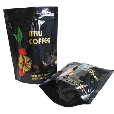 Glossy Black Hot dập nhôm lá túi, Ziplock Coffee Bean